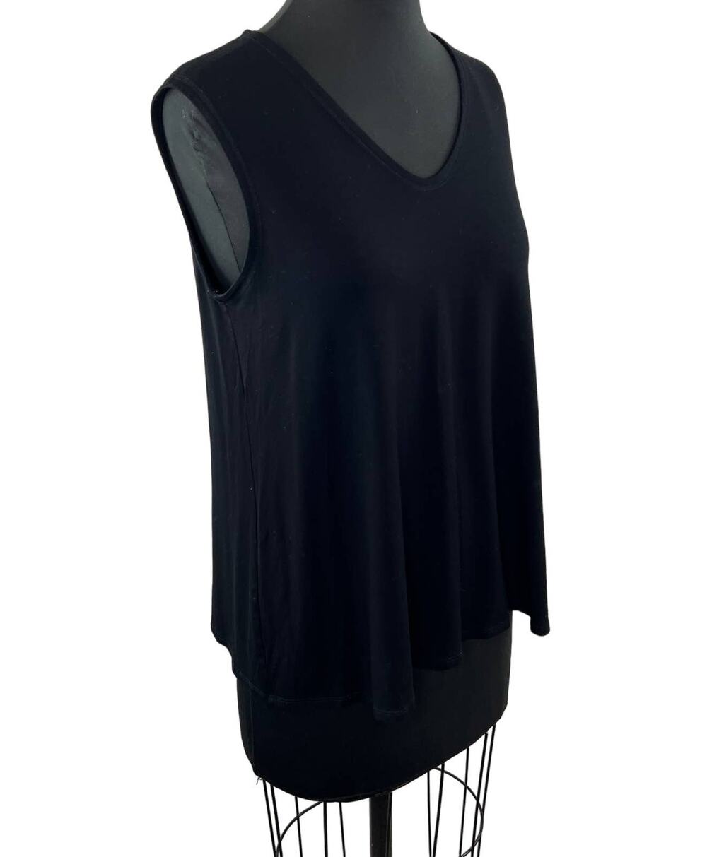 EILEEN FISHER Black Stretch Jersey Knit V-Neck Sleeveless Top Tank Pullover S